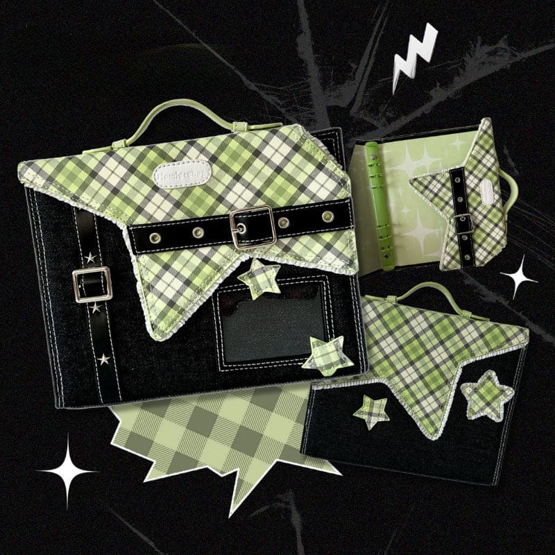 Y2K Grid Star Card Storage Book - Lovesickdoe - Black-Green