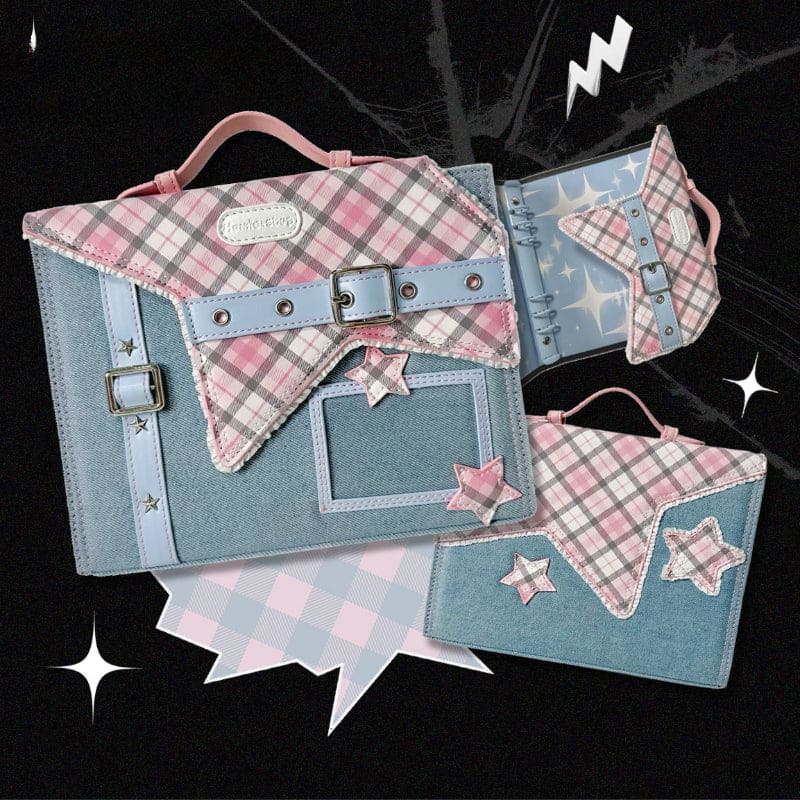 Y2K Grid Star Card Storage Book - Lovesickdoe - Blue-Pink