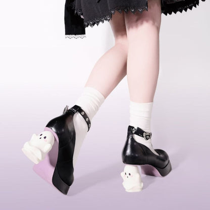 Y2K Halloween Ghost High Heels - Lovesickdoe - Black