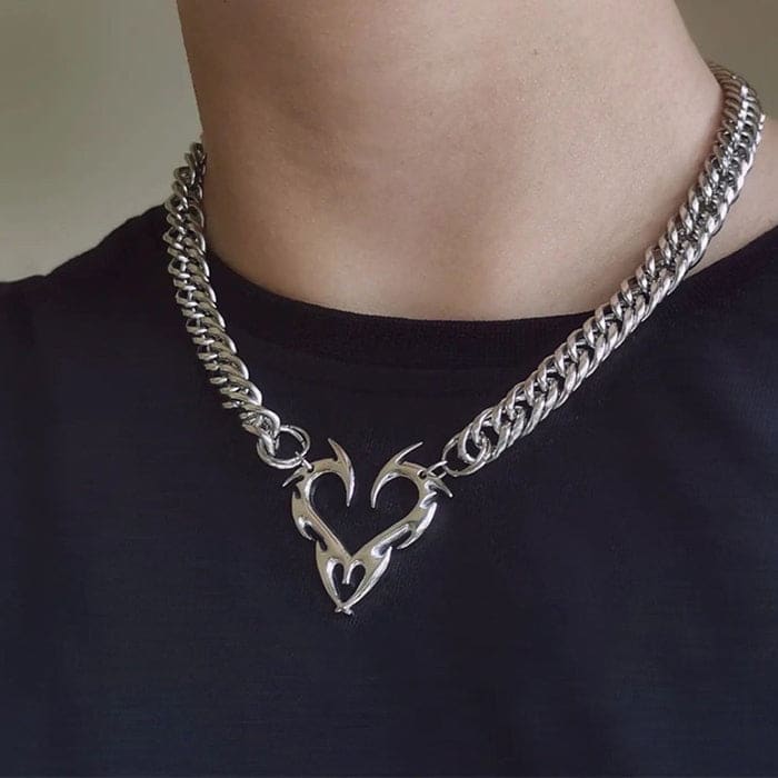 Y2K Heart Chain Necklace - Standart / Silver - Necklace