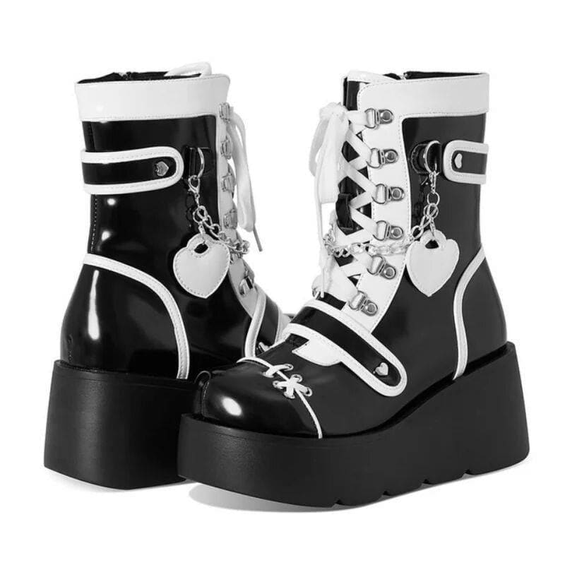 Y2K Heart Decor Lace Up Platform Lolita Martin Boots