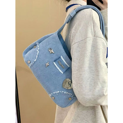 Y2K Heart Demin Shoulder Bag - Lovesickdoe - Blue