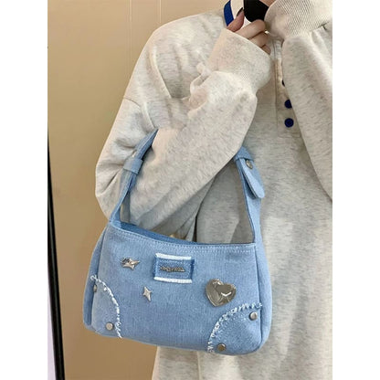 Y2K Heart Demin Shoulder Bag - Lovesickdoe - Blue