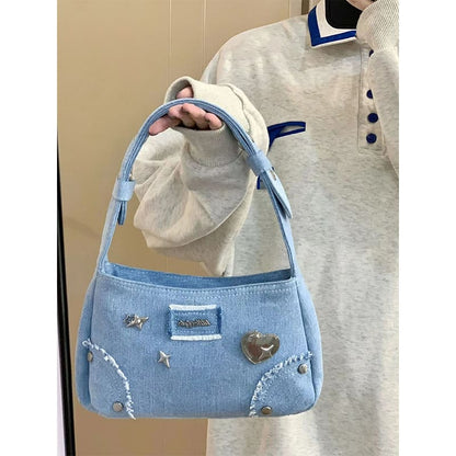 Y2K Heart Demin Shoulder Bag - Lovesickdoe - Blue