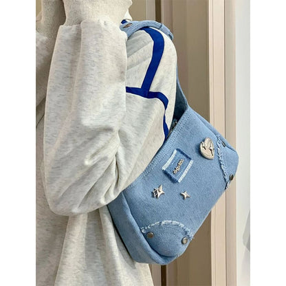 Y2K Heart Demin Shoulder Bag - Lovesickdoe - Blue