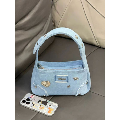 Y2K Heart Demin Shoulder Bag - Lovesickdoe - Blue