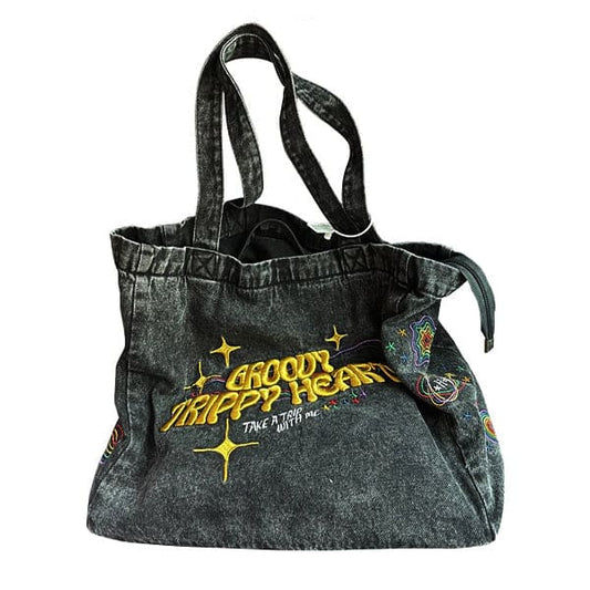 Y2K Heart Denim Shoulder Bag - Standart / Dark Grey