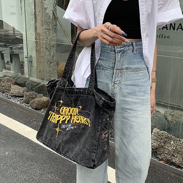 Y2K Heart Denim Shoulder Bag - Standart / Dark Grey