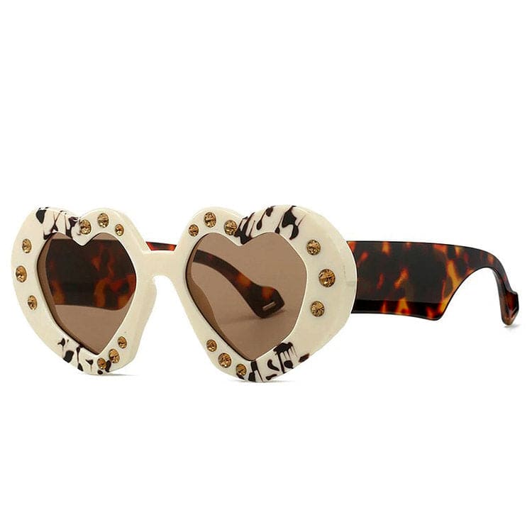 Y2K Heart-Shaped Sunglasses - Standart / Beige/leopard