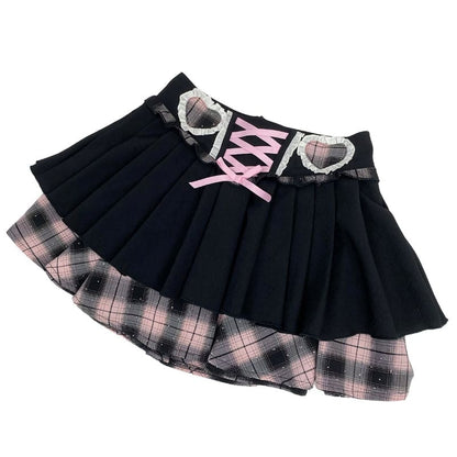 Y2K Kawaii Face Printed Suspender Set - Skirt / M