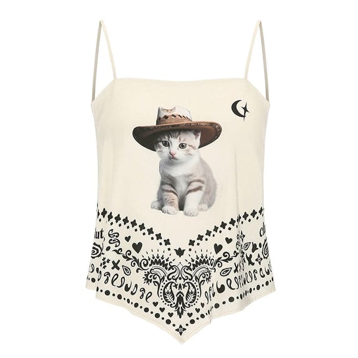 Y2K Kitty Bandana Top - S / White - Tops