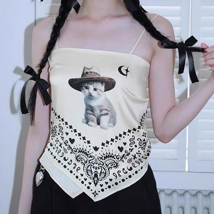 Y2K Kitty Bandana Top - Tops