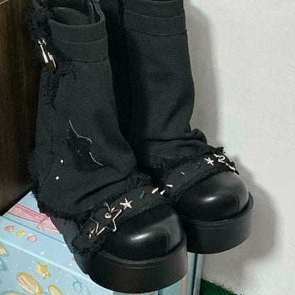 Y2K Lolita Star High-Heeled Boots - Black / 34/US5