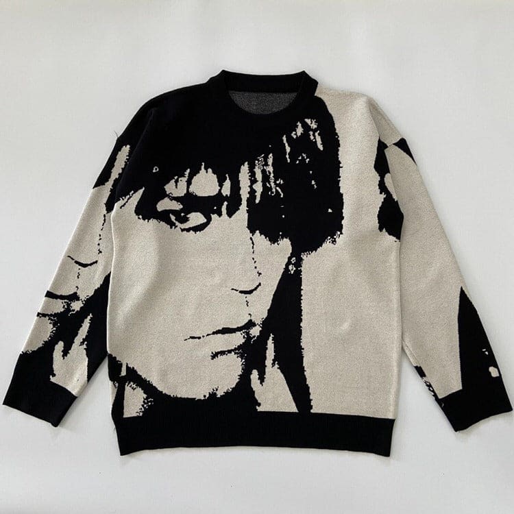 Y2K Man Face Sweater - Sweater