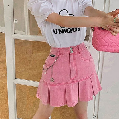 Y2K Pink Denim Skirt - Skirt