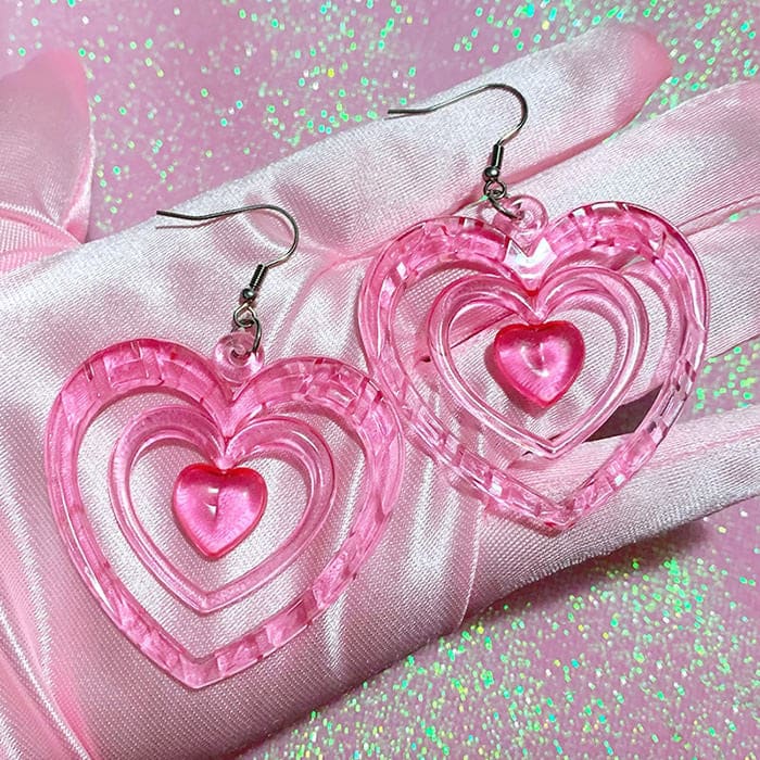 Y2K Pink Heart Earrings - Standart / Pink - earrings