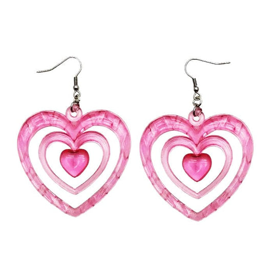 Y2K Pink Heart Earrings - Standart / Pink - earrings