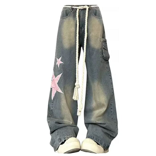 Y2K Pink Star Vintage Jeans - S / Blue/pink - Jeans