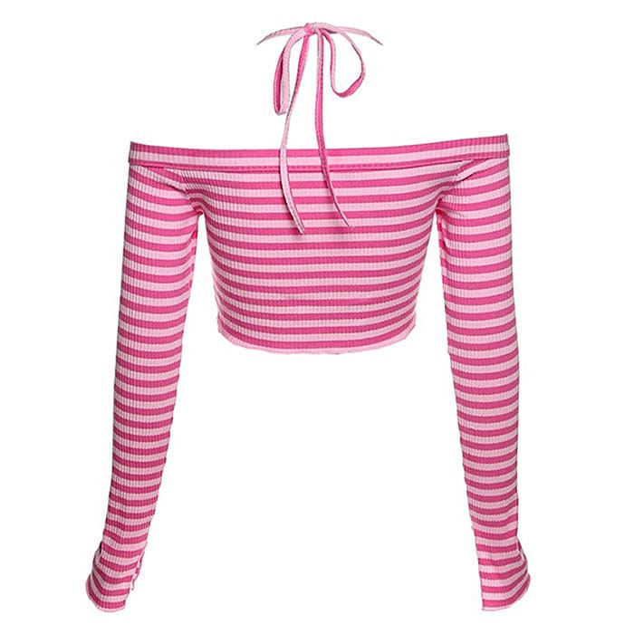 Y2K Pink Striped Top - Free Size / Pink - Tops