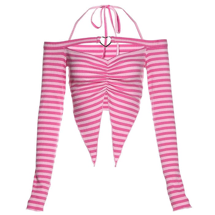 Y2K Pink Striped Top - Free Size / Pink - Tops