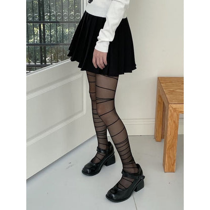 Y2K Punk Lines Tights - Black - Tights