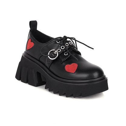 Y2K Red Heart Lolita Mary Janes Shoes - Black B / 35