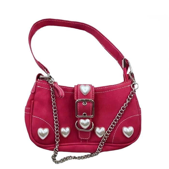 Y2K Red Pearl Heart Bag - Standart / Pink - Handbags