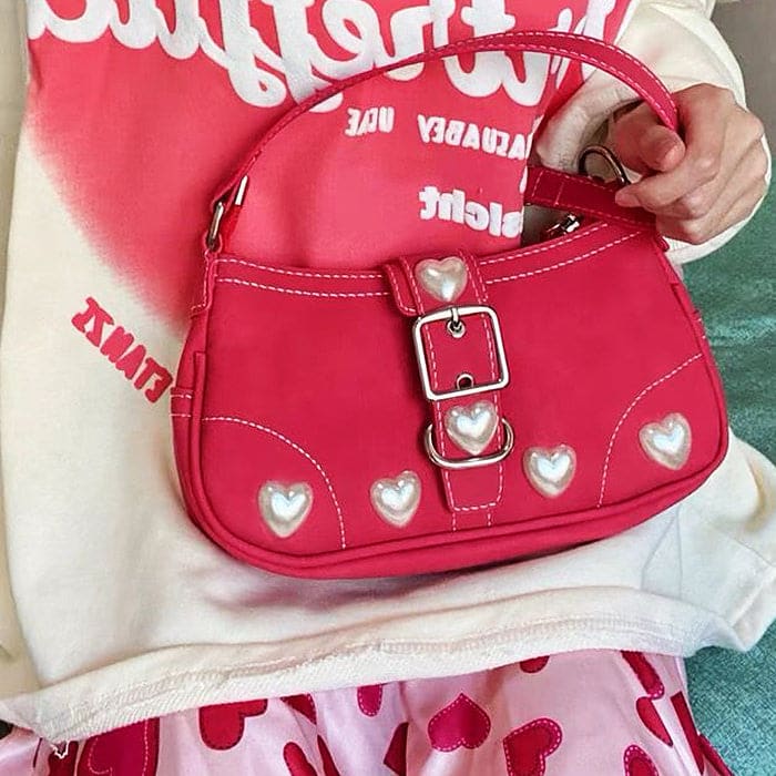 Y2K Red Pearl Heart Bag - Standart / Pink - Handbags