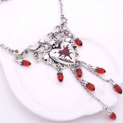 Y2K Skeleton Red Heart Necklace