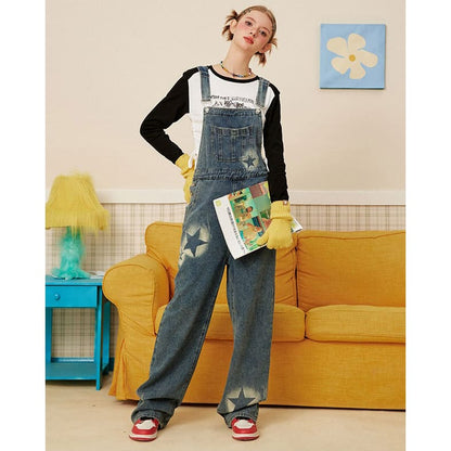 Y2K Star Denim Overalls - Pants