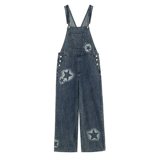 Y2K Star Denim Overalls - S / Blue - Pants