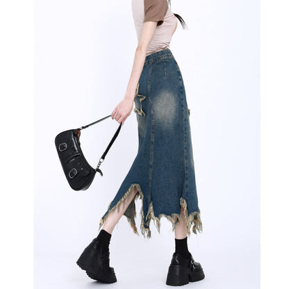 Y2K Star Long Denim Skirt - Skirt