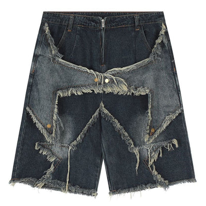 Y2K Star Patch High-Waisted Denim Shorts - S / Blue - Shorts