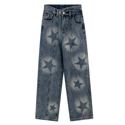 Y2K Star Washed Jeans - S / Blue - Jeans