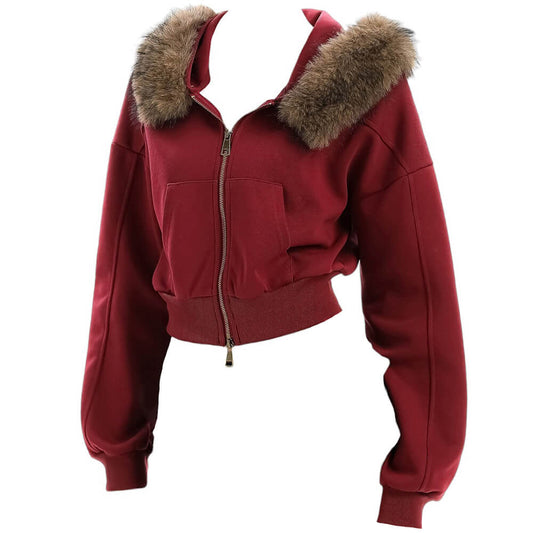 y2k aesthetic cropped fur hoodie boogzel clothing