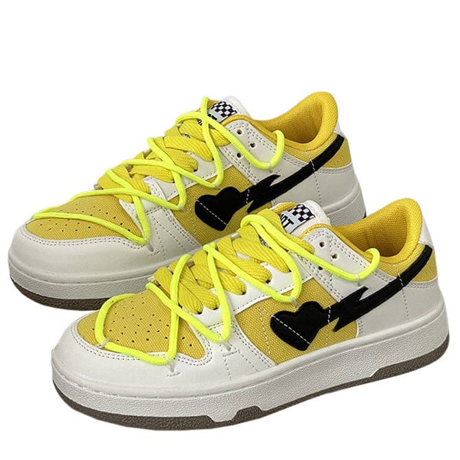 Yellow and Black Heart Sneakers - Yellow / EU37 (US6.5)