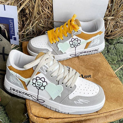 Yellow and Grey Flower Sneakers - Sneakers