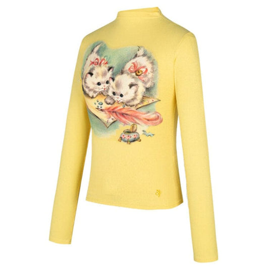 Yellow Cat Long Sleeve Top - S / Yellow - Tops