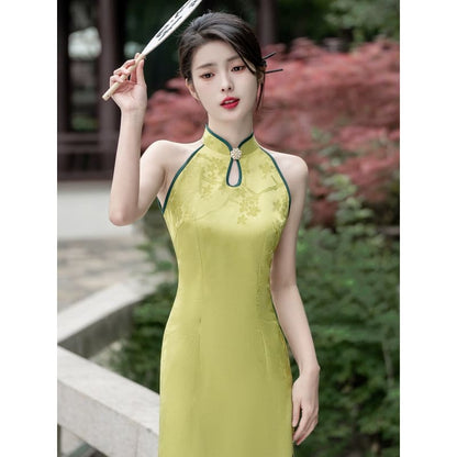 Yellow Floral Cheongsam - Female Hanfu