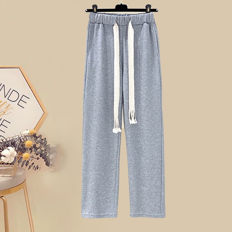 Zipper Pocket Plush Outerwear Grey Pants Set - Pants / M