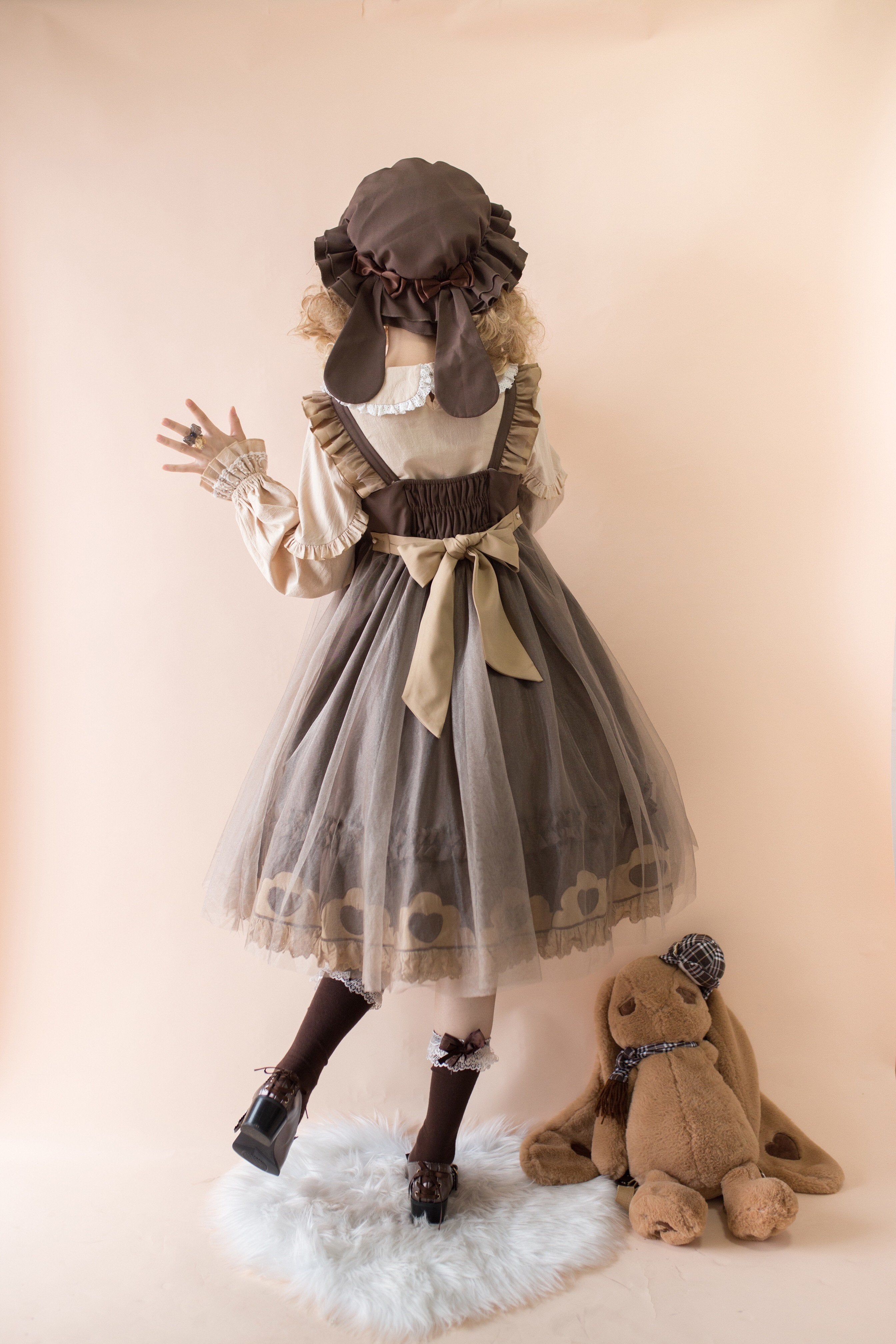 Japanese Sweet Lolita Cute Rabbit Ruffles Bow Jsk Princess Dress MK16741