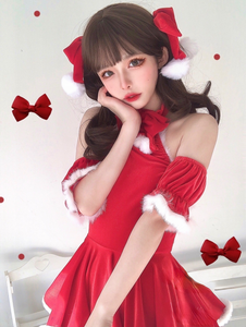 Kawaii Snowballs Christmas Halter Bow Santa Dress MK16796