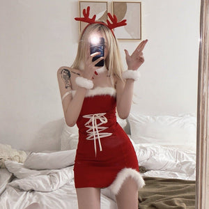 Christmas Red Babe Anime Fluffy Tight Party Dress MK16644