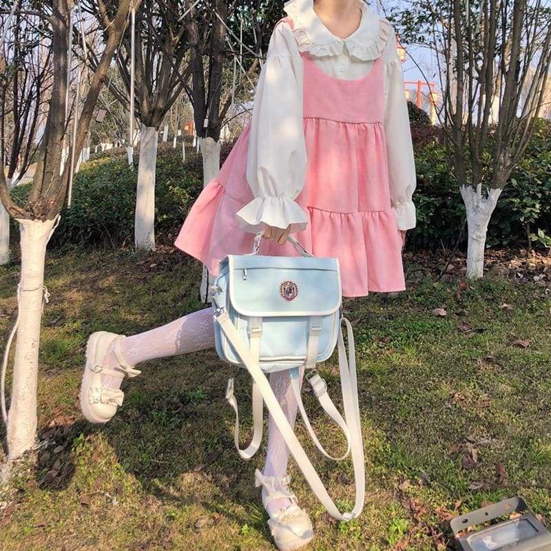 2-Piece Pink Kawaii Girl Sweet Aesthetic Lolita Dolly Dress 