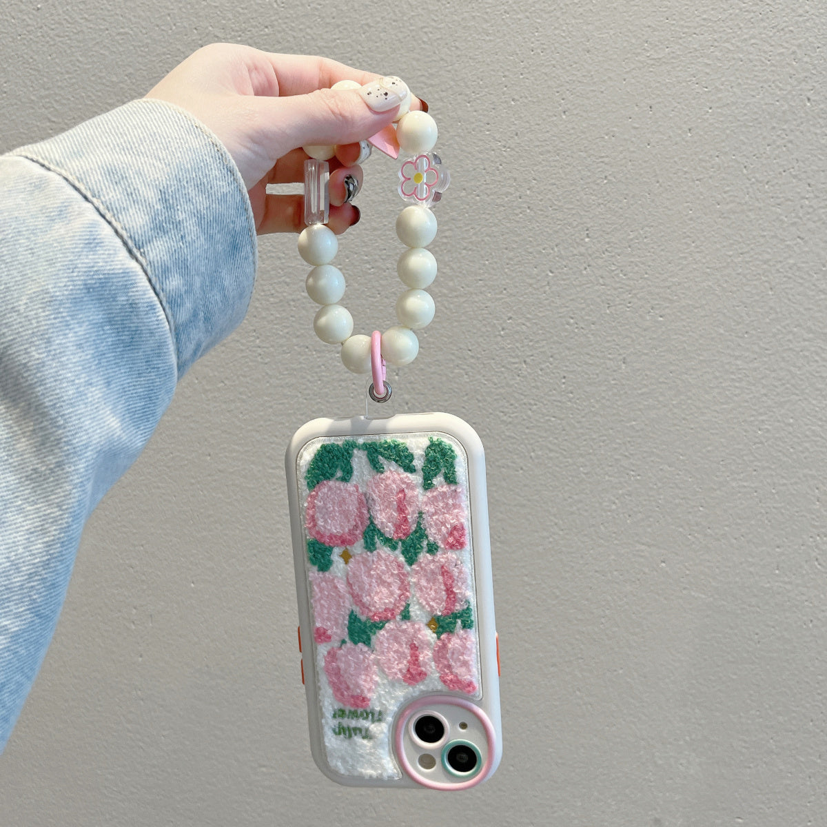 Plush embroidered tulip phone case - phone case