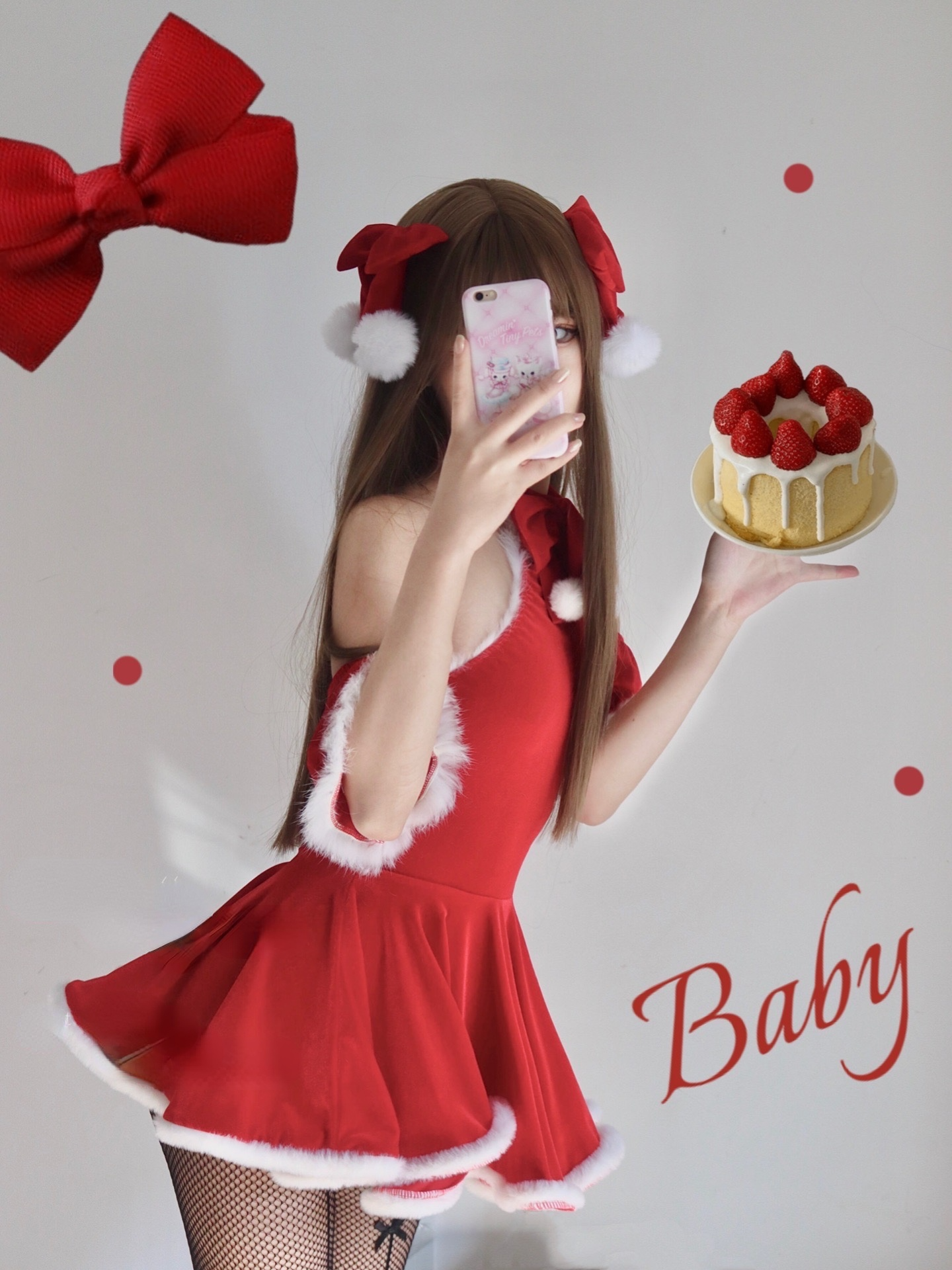 Kawaii Snowballs Christmas Halter Bow Santa Dress MK16796