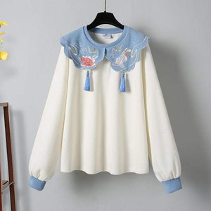 Chinese Style Embroidery Flower Sweatshirt and Pleated Skirt Set MK16744