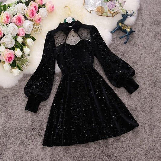 Starry Night Navy Blue Long Sleeve Princess Party Dress MK16338