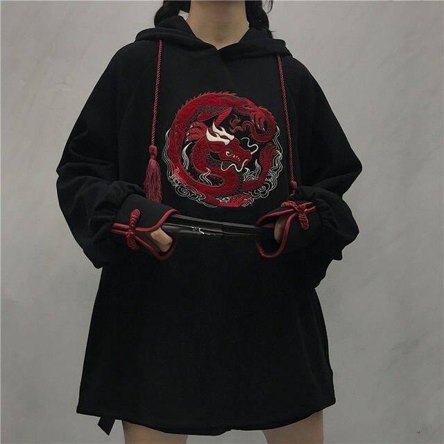 Chinese Style Dragon Embroidery Loose Winter Hoodie MK16533