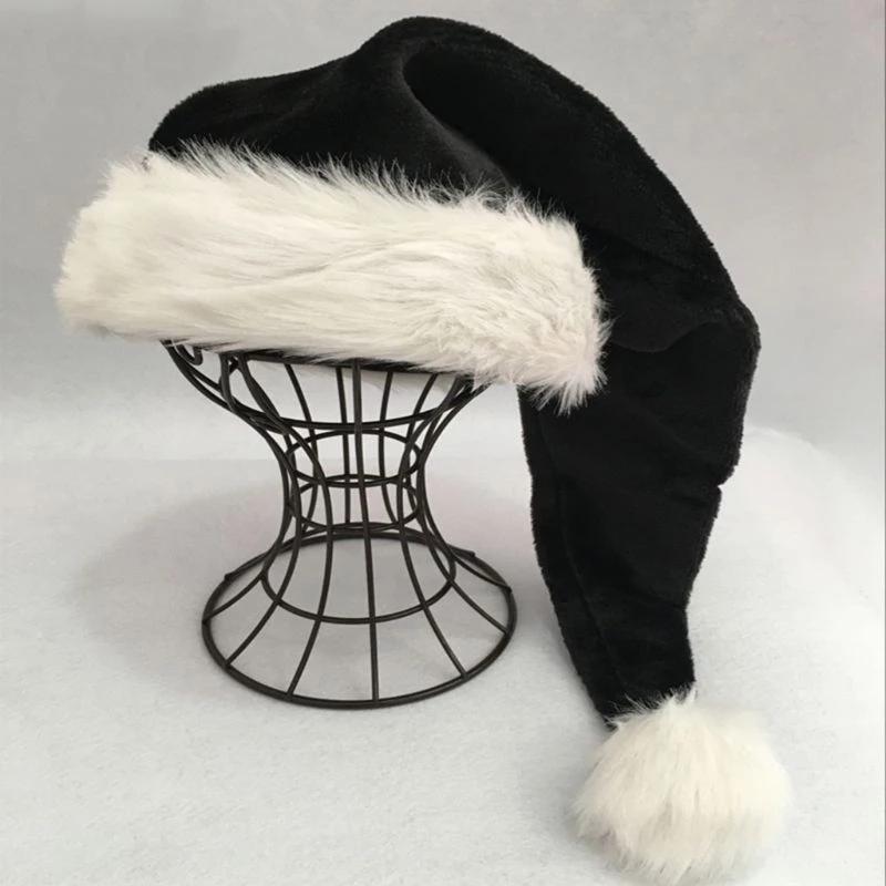 Kawaii Black Plush Long Christmas Santa Hat MK17076